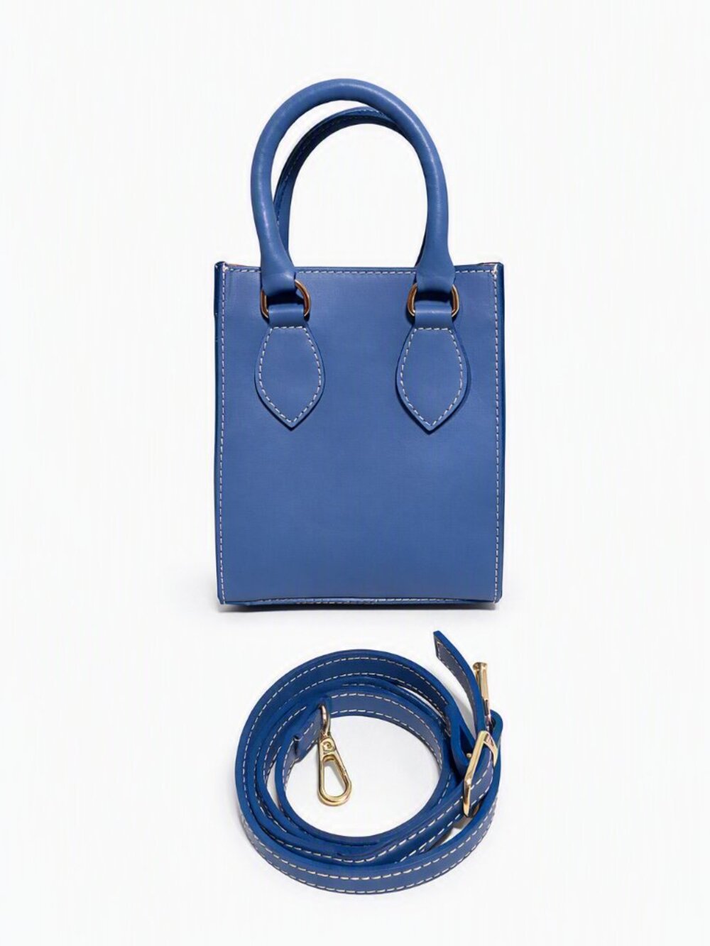 New Anna Paola Italian Leather Mini Tote – Slate Blue Crossbody Bag